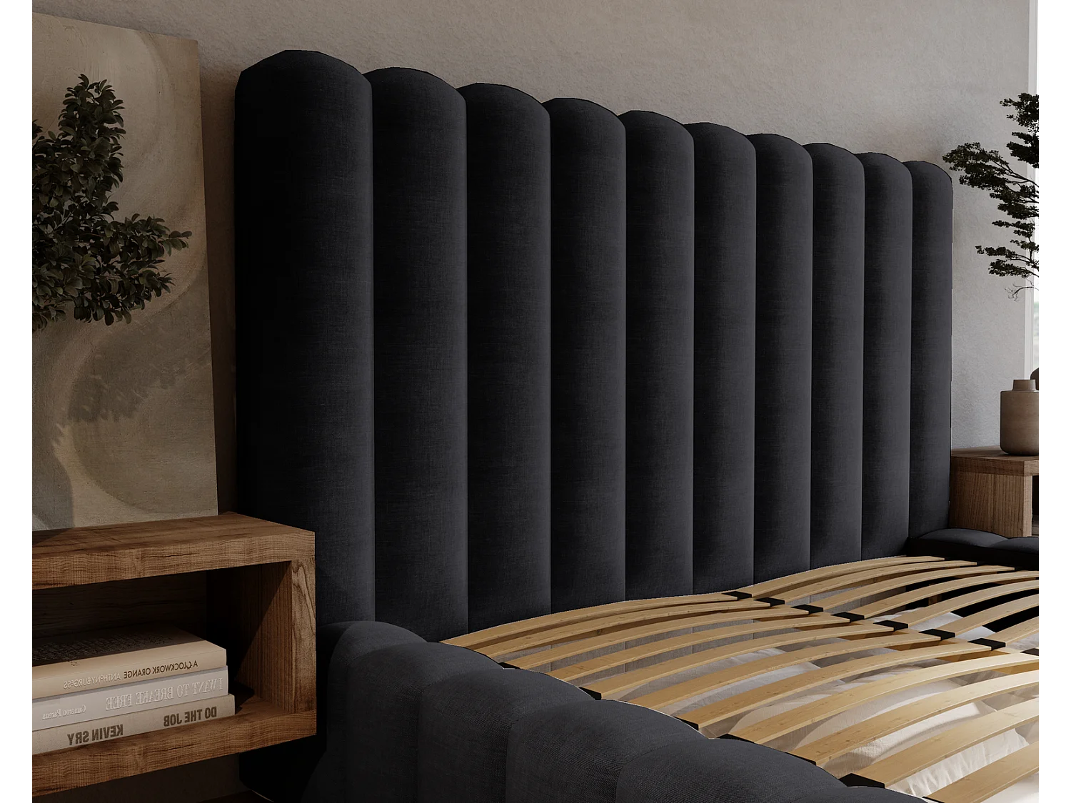 Emporius Gestoffeerd bed 140x200 cm Elise - bed 140 x 200 met opbergruimte, fluwelen Zwart (Ikoo 22)