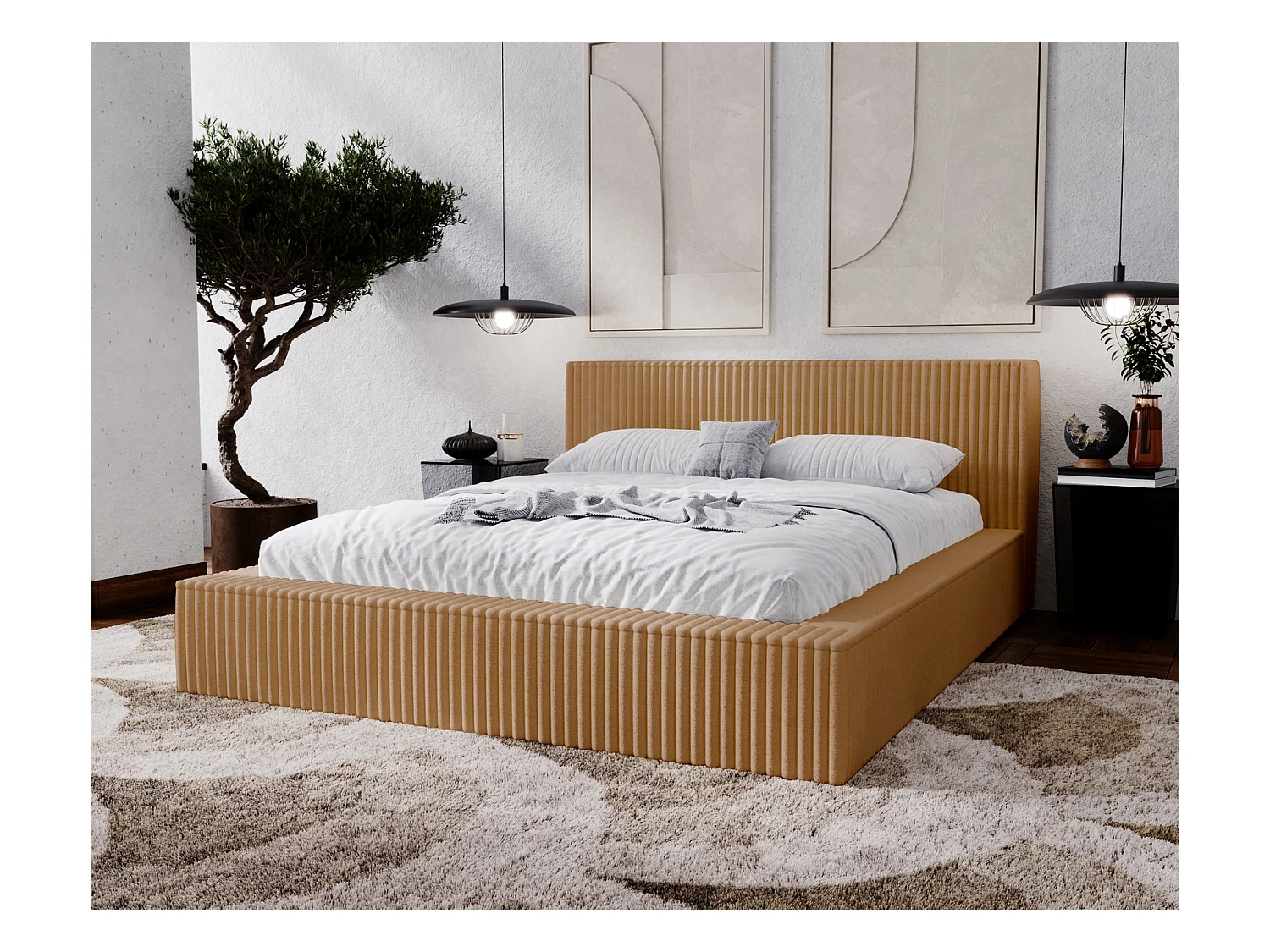 Emporius bed 200x200 met opbergruimte Buffy - Gestoffeerd bed 200 x 200, Oranje (Vito 44)