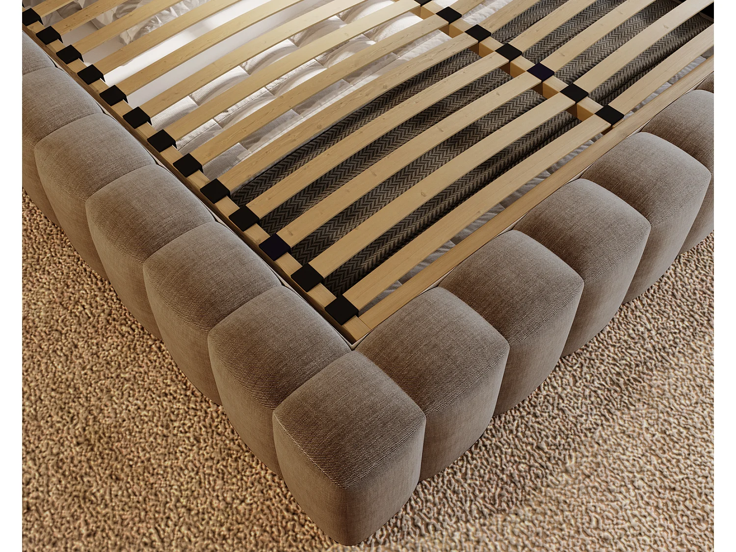 Emporius Lit double 160 x 200 Elise - Lit capitonné avec cadre, Rangement, Brun (Ikoo 3)