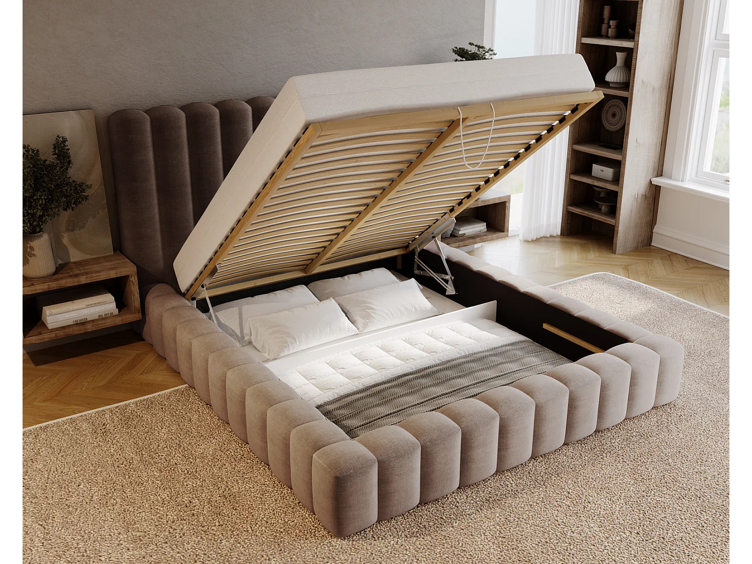 Emporius Gestoffeerd bed 160x200 cm Elise - bed 160 x 200 met opbergruimte, fluwelen Bruin (Ikoo 3)