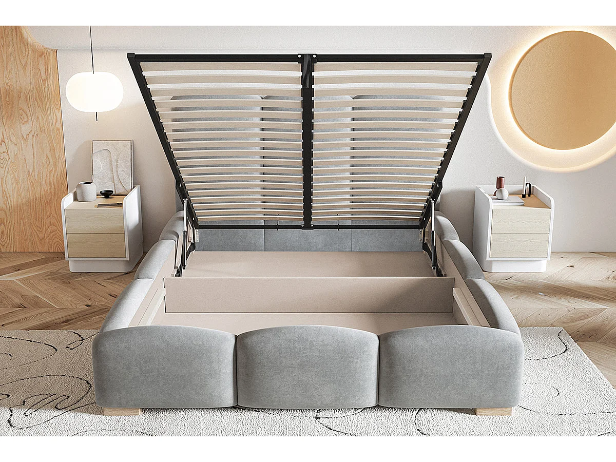 Emporius Gestoffeerd bed met opbergruimte 200x200 Roma - tweepersoonsbed 200 x 200, fluwelen Beige (Amor Velvet 4304)