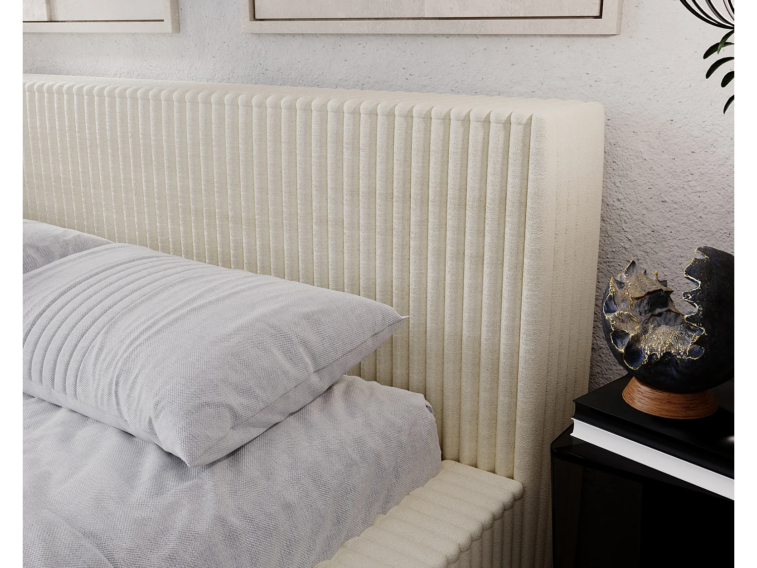 Emporius Lit avec cadre 160 x 200 Buffy - Lit capitonné avec Rangement, Tissu de fourrure, Beige (Vito 23)