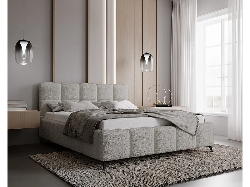 Emporius Gestoffeerd bed 200x200 met lattenbodem Kastilo - luxe bed, tweepersoonsbed Bouclé Lichtgrijs (Anthology 15)