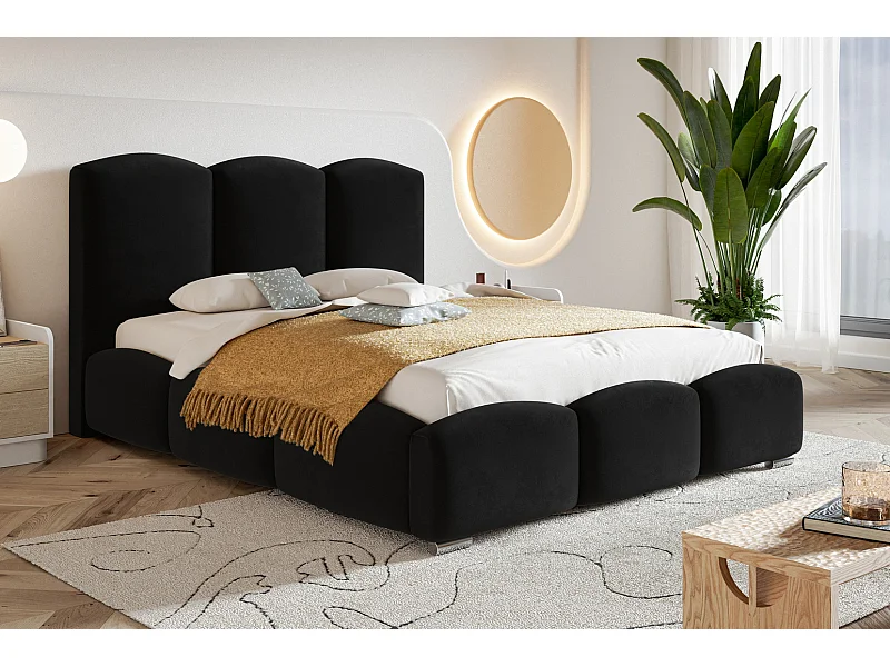 Emporius Polsterbett 140x200 Roma - Doppelbett mit Bettkasten - bett 140x200 Schwarz (Amor Velvet 4322)