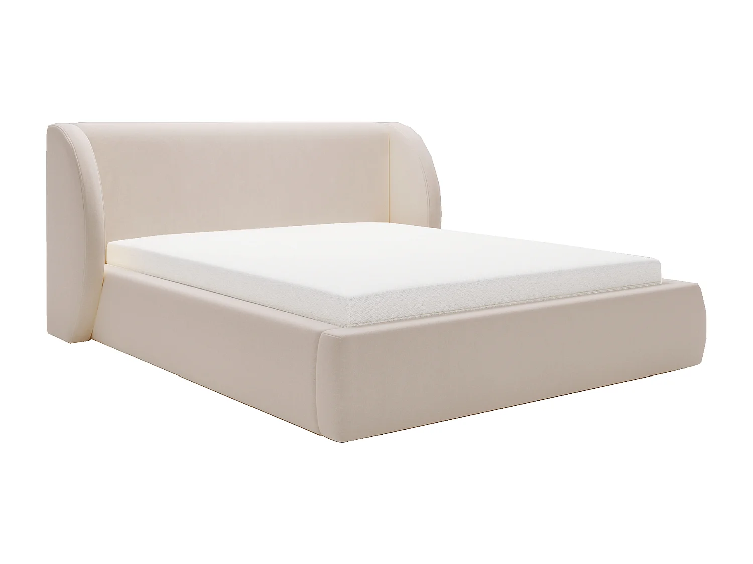 Emporius Lit double 160x200 Barcelona, Lit capitonné avec tête de lit arrondie, lit 160 x 200 Beige (Komodo 11)