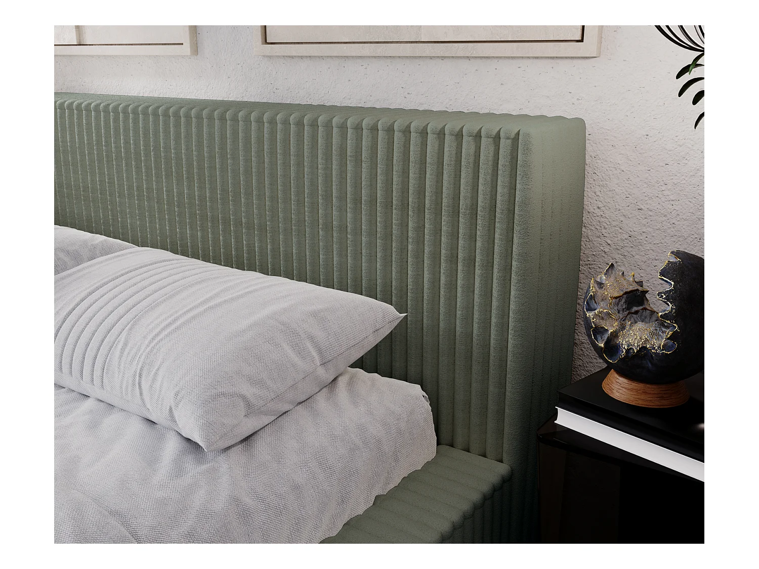 Emporius Lit avec cadre 160 x 200 Buffy - Lit capitonné avec Rangement, Tissu de fourrure, Vert (Vito 77)