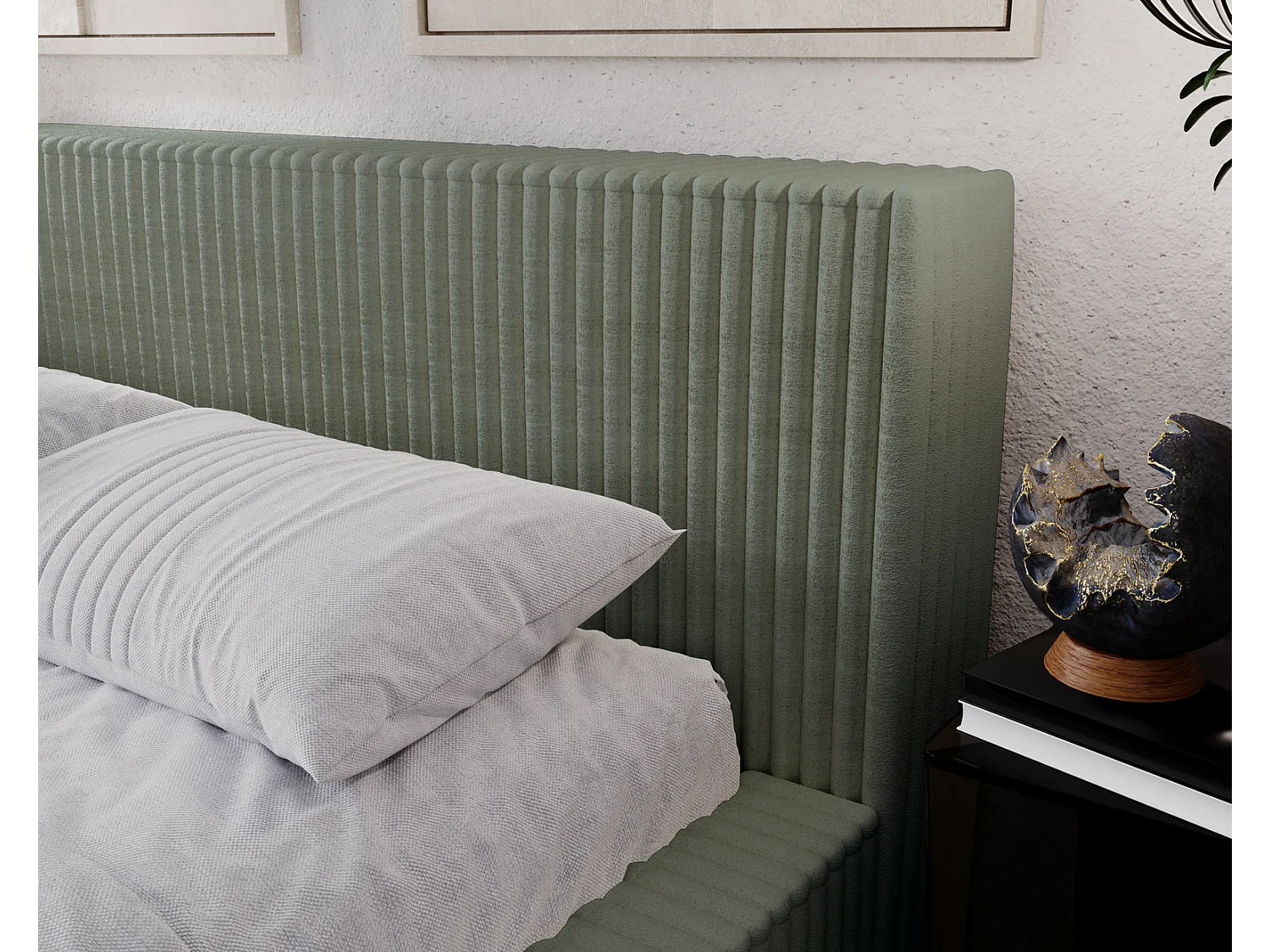 Emporius Lit avec cadre 160 x 200 Buffy - Lit capitonné avec Rangement, Tissu de fourrure, Vert (Vito 77)