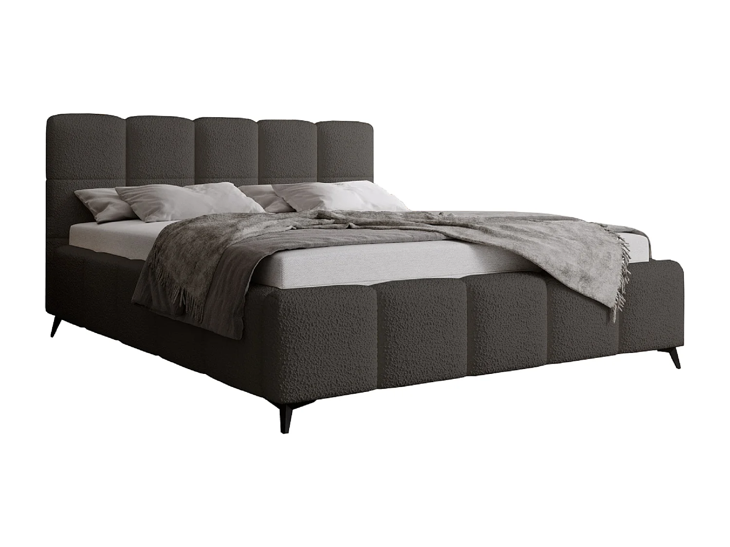 Emporius Gestoffeerd bed 160x200 met lattenbodem Kastilo - luxe bed, tweepersoonsbed Bouclé Donkergrijs (Anthology 18)