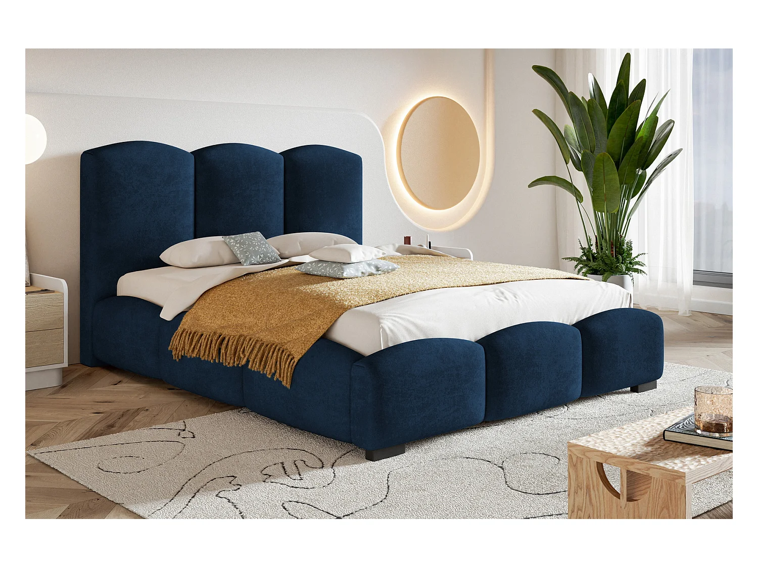 Emporius Gestoffeerd bed met opbergruimte 200x200 Roma - tweepersoonsbed 200 x 200, fluwelen Blauw (Kronos 09)
