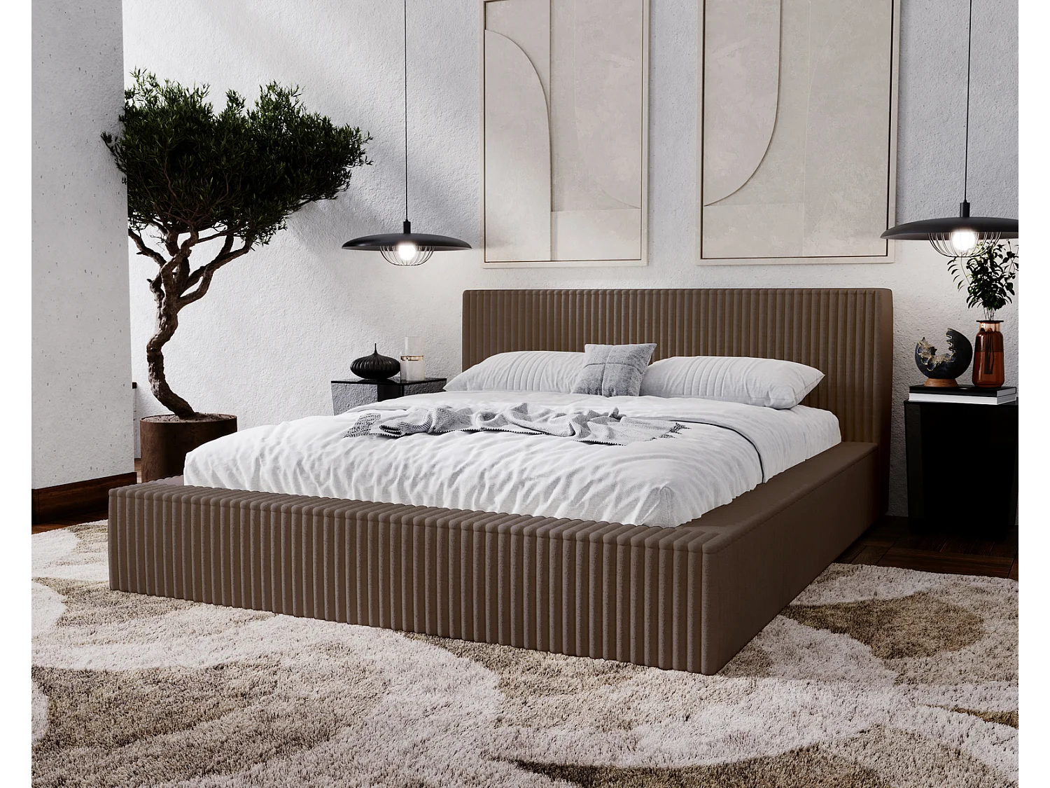 Emporius bed 180x200 met opbergruimte Buffy - Gestoffeerd bed 180 x 200, Bruin (Vito 45)