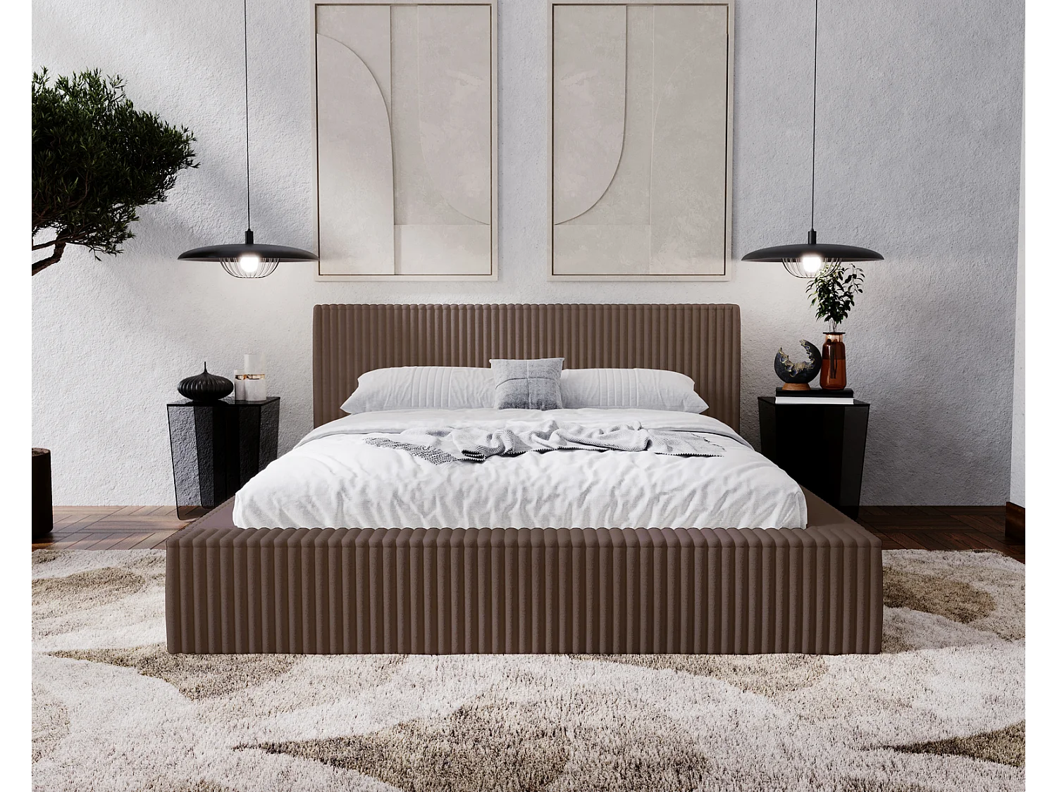Emporius bed 180x200 met opbergruimte Buffy - Gestoffeerd bed 180 x 200, Bruin (Vito 45)