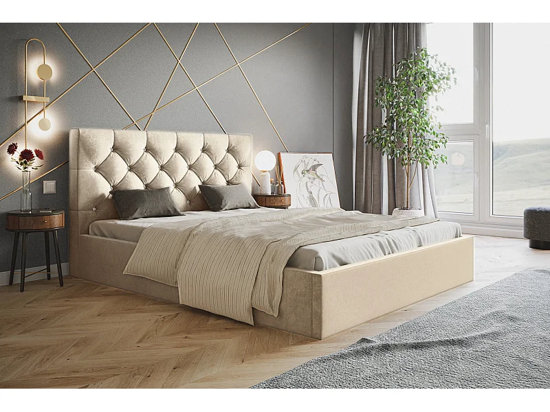 Emporius Lit double 180 x 200 Molly - Lit avec Rangment, Lit adulte Beige (Amor Velvet 4304)