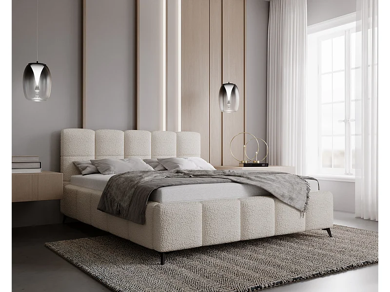 Emporius Polsterbett 180 x 200 cm mit Lattenrost Kastilo -  Bettkasten, Doppelbett, Bouclé Creme (Anthology 1)