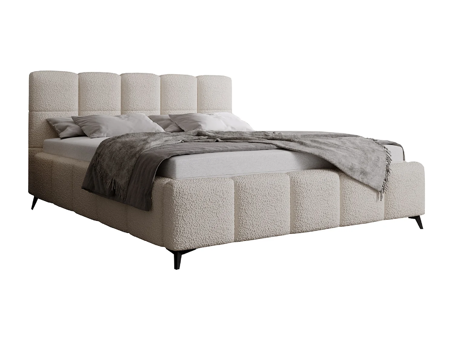 Emporius Gestoffeerd bed 180x200 met lattenbodem Kastilo - luxe bed, tweepersoonsbed Bouclé Crème (Anthology 1)