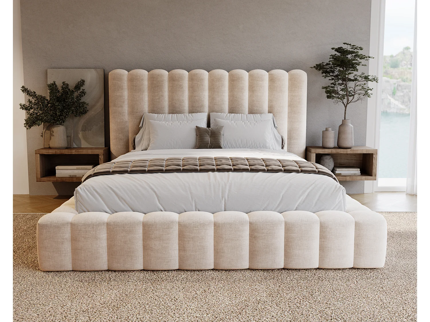 Emporius Gestoffeerd bed 160x200 cm Elise - bed 160 x 200 met opbergruimte, fluwelen Beige (Ikoo 1)