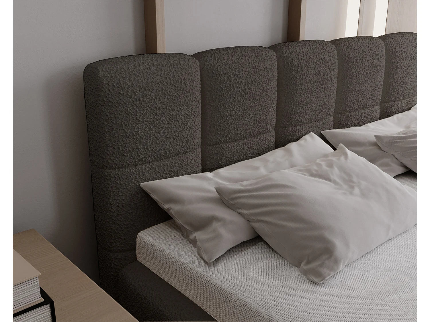 Emporius Gestoffeerd bed 140x200 met lattenbodem Kastilo - luxe bed, tweepersoonsbed Bouclé Donkergrijs (Anthology 18)