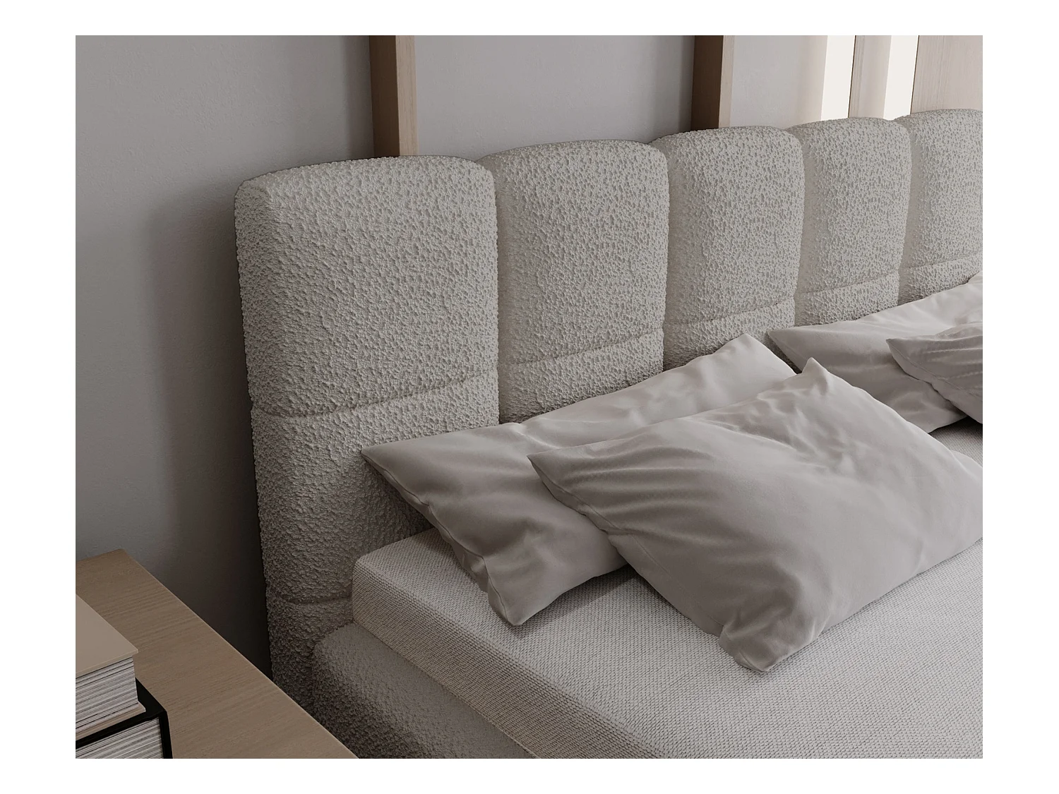 Emporius Lit double 180x200 Kastilo - Lit avec pieds, Sommier à Lattes,Tête de Lit, rangement - lit 180 x 200 Bouclé Gris clair (Anthology 15)