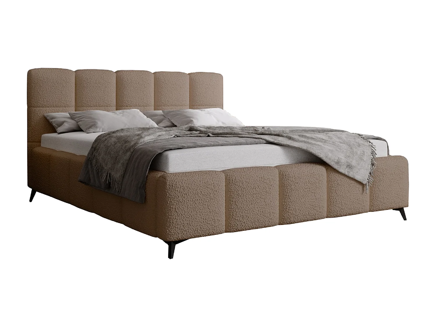 Emporius Gestoffeerd bed 180x200 met lattenbodem Kastilo - luxe bed, tweepersoonsbed Bouclé Beige (Anthology 4)