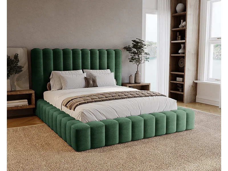 Emporius Lit double 140 x 200 Elise - Lit capitonné avec cadre, Rangement, Vert (Ikoo 13)