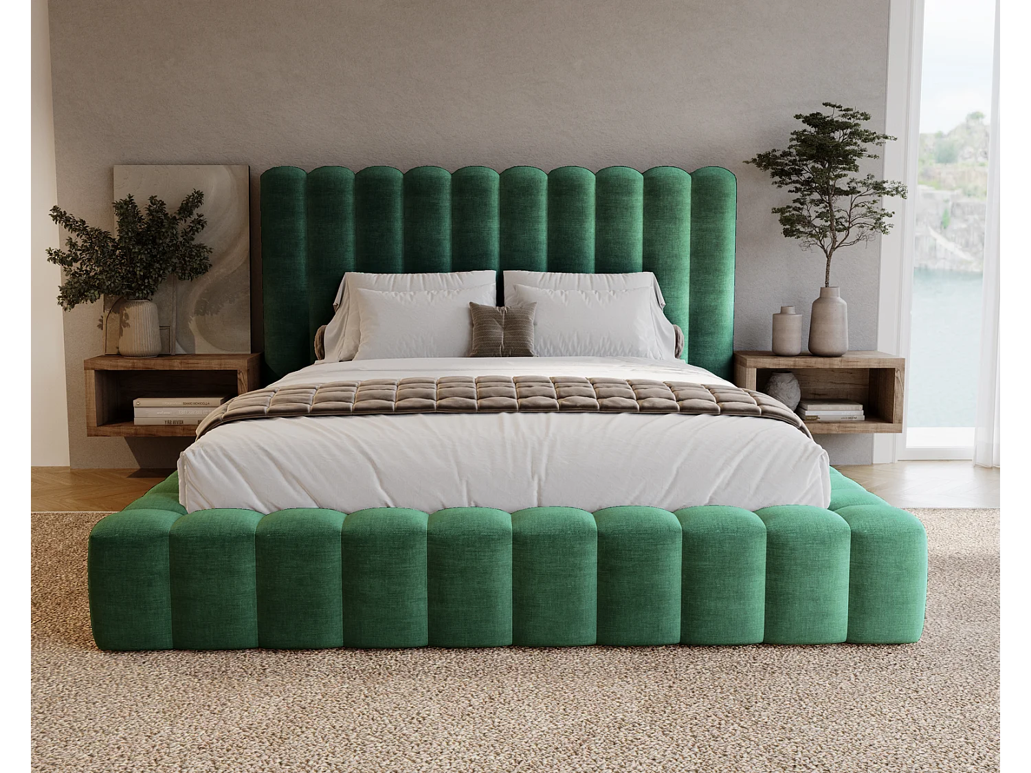 Emporius Gestoffeerd bed 140x200 cm Elise - bed 140 x 200 met opbergruimte, fluwelen Groen (Ikoo 13)