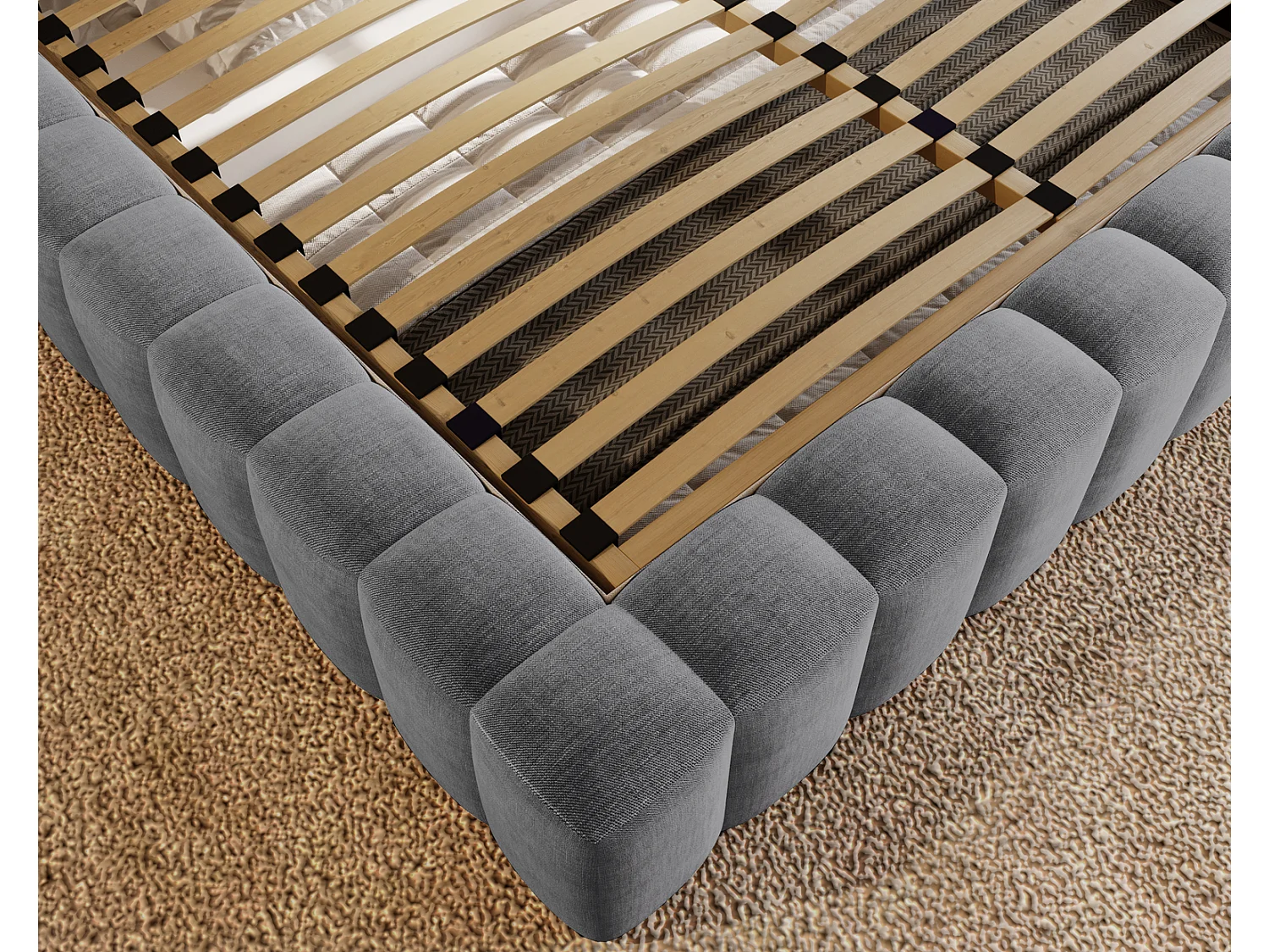 Emporius Lit double 140 x 200 Elise - Lit capitonné avec cadre, Rangement, Gris (Ikoo 20)