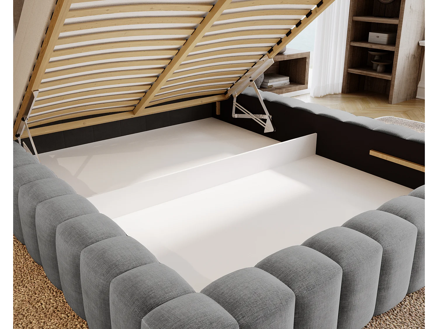 Emporius Gestoffeerd bed 140x200 cm Elise - bed 140 x 200 met opbergruimte, fluwelen Grijs (Ikoo 20)