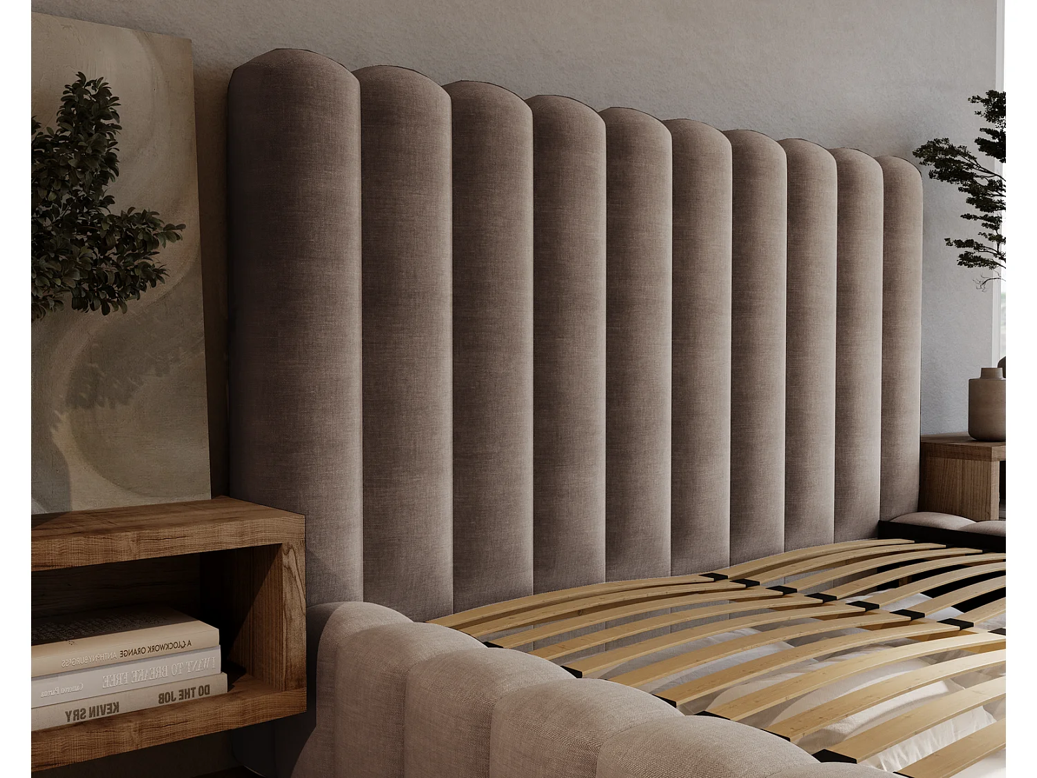 Emporius Lit double 140 x 200 Elise - Lit capitonné avec cadre, Rangement, Brun (Ikoo 3)