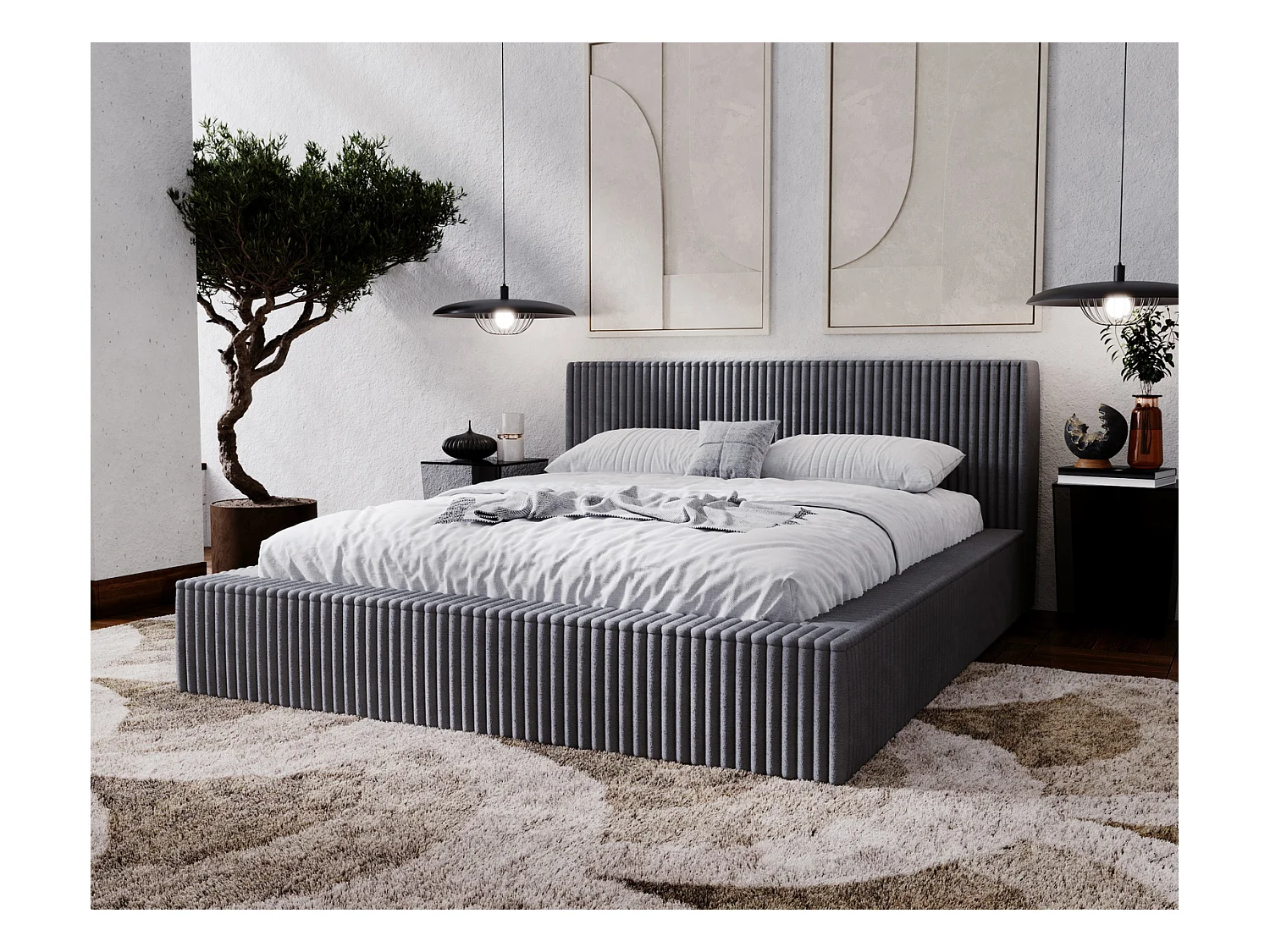 Emporius bed 200x200 met opbergruimte Buffy - Gestoffeerd bed 200 x 200, Donkergrijs (Vito 18)