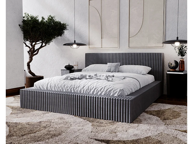 Emporius bed 200x200 met opbergruimte Buffy - Gestoffeerd bed 200 x 200, Donkergrijs (Vito 18)