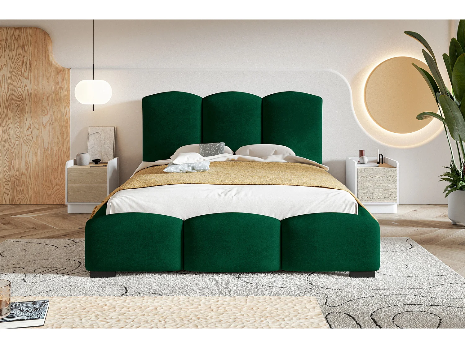Emporius Lit 180x200 Roma, lit rembourrée avec Rangement, tête de lit, lit Vert 180 x 200 cm (Kronos 19)