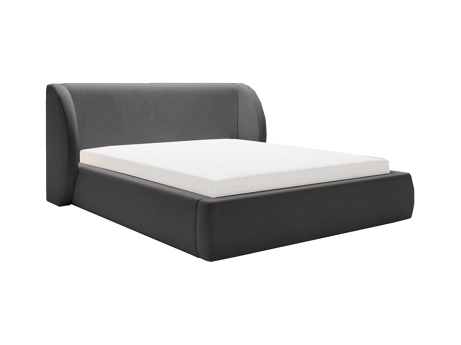 Emporius Lit double 160x200 Barcelona, Lit capitonné avec tête de lit arrondie, lit 160 x 200 Noir (Komodo 23)