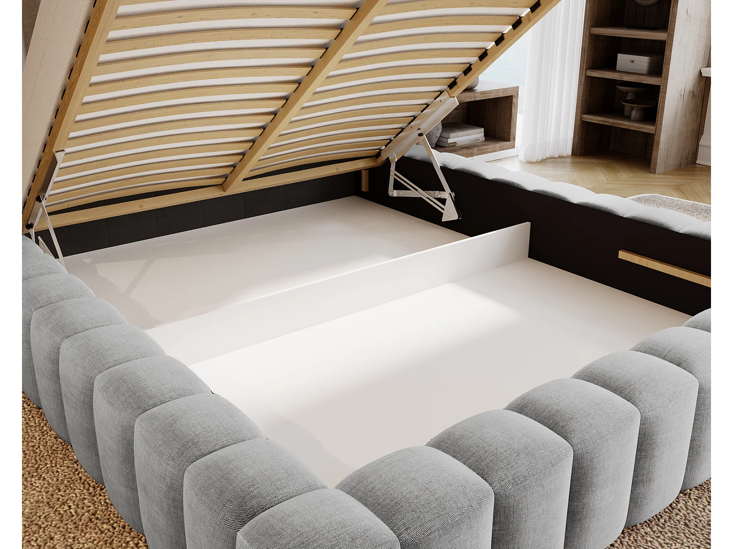 Emporius Gestoffeerd bed 140x200 cm Elise - bed 140 x 200 met opbergruimte, fluwelen Lichtgrijs (Ikoo 19)