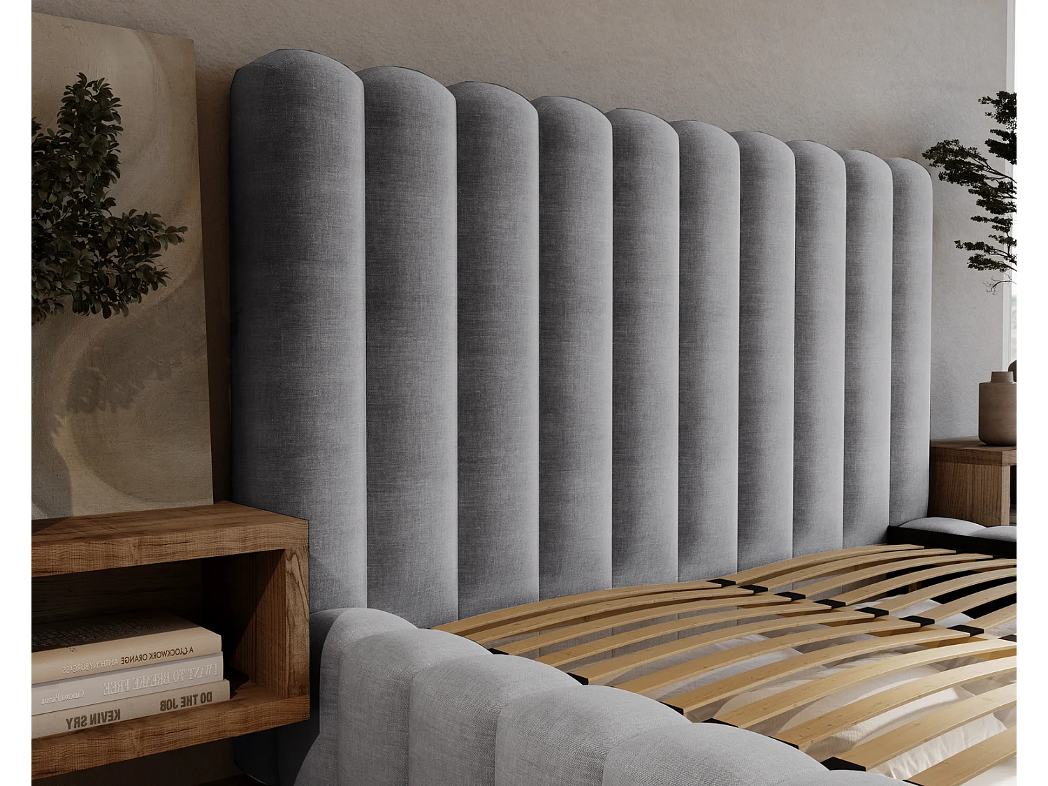 Emporius Gestoffeerd bed 140x200 cm Elise - bed 140 x 200 met opbergruimte, fluwelen Lichtgrijs (Ikoo 19)