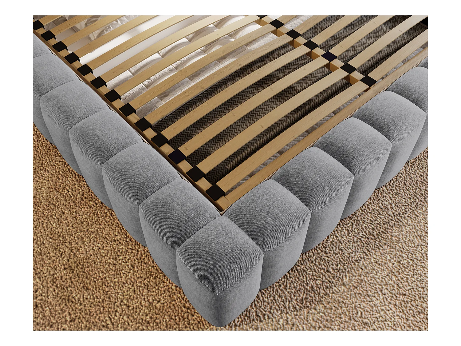 Emporius Lit double 160 x 200 Elise - Lit capitonné avec cadre, Rangement, Gris clair (Ikoo 19)