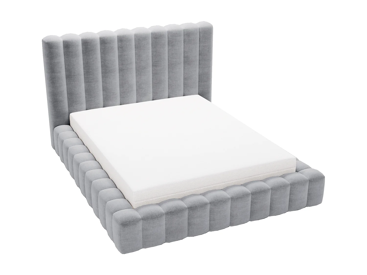 Emporius Lit double 160 x 200 Elise - Lit capitonné avec cadre, Rangement, Gris clair (Ikoo 19)