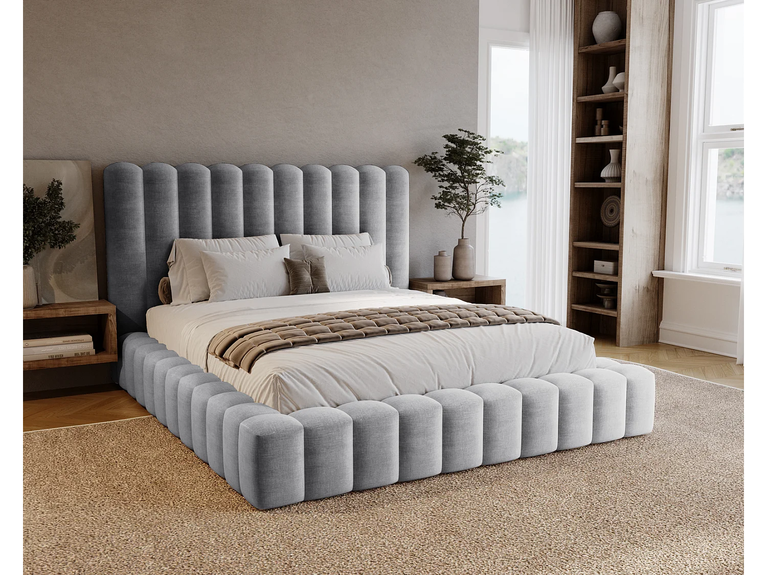 Emporius Gestoffeerd bed 160x200 cm Elise - bed 160 x 200 met opbergruimte, fluwelen Lichtgrijs (Ikoo 19)