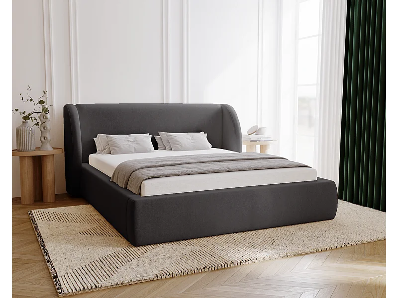 Emporius Gestoffeerd bed 140x200 cm Barcelona - opbergruimte, groot hoofdeinde, fluwelen Zwart (Komodo 23)