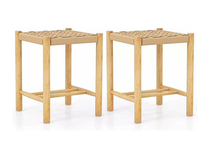 Lot de 2 tabourets de bar de 45 cm, siège en papier tissé, pieds en bois 36 x 36 x 45 cm