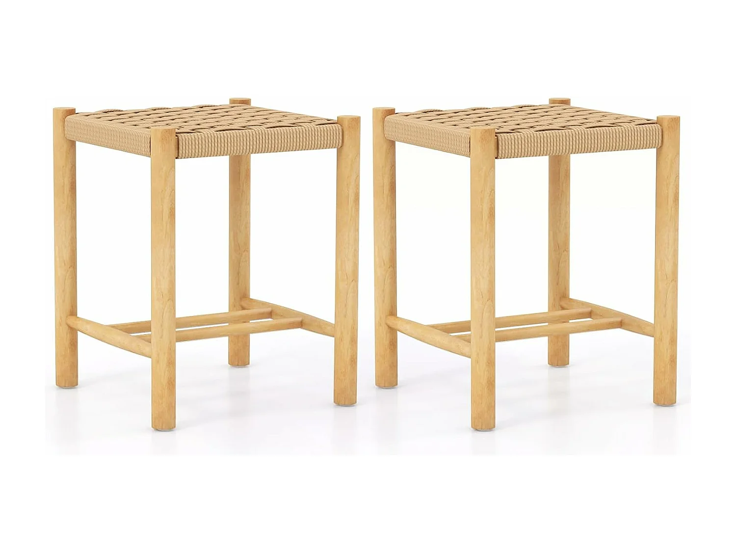 Lot de 2 tabourets de bar de 45 cm, siège en papier tissé, pieds en bois 36 x 36 x 45 cm
