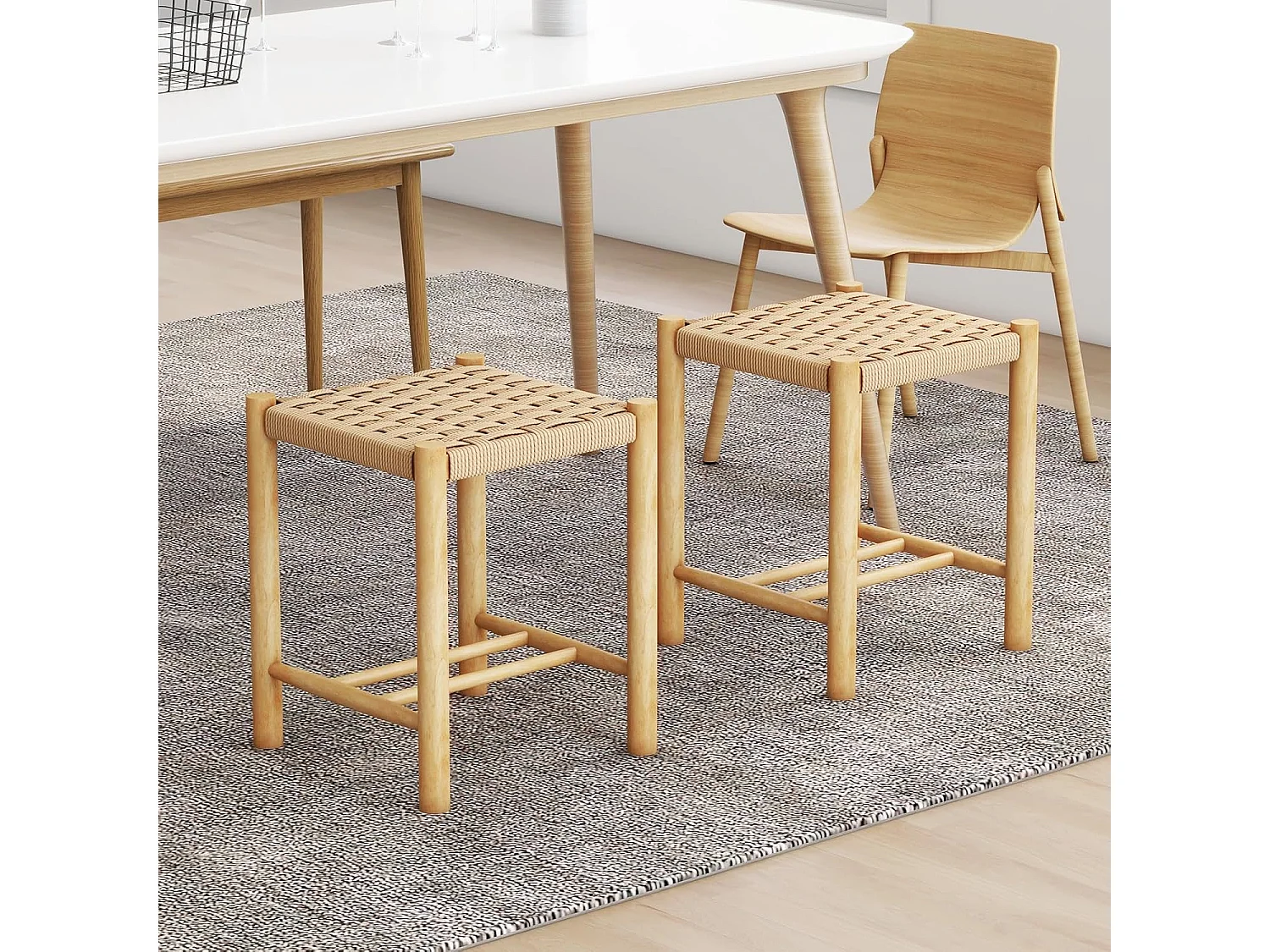 Lot de 2 tabourets de bar de 45 cm, siège en papier tissé, pieds en bois 36 x 36 x 45 cm