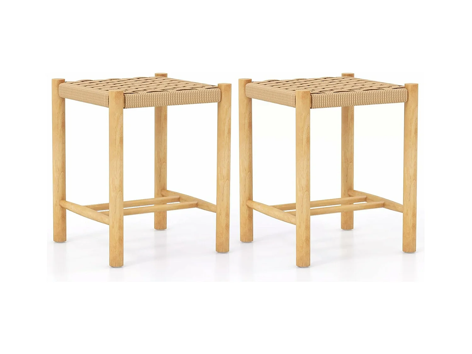 Lot de 2 tabourets de bar de 45 cm, siège en papier tissé, pieds en bois 36 x 36 x 45 cm