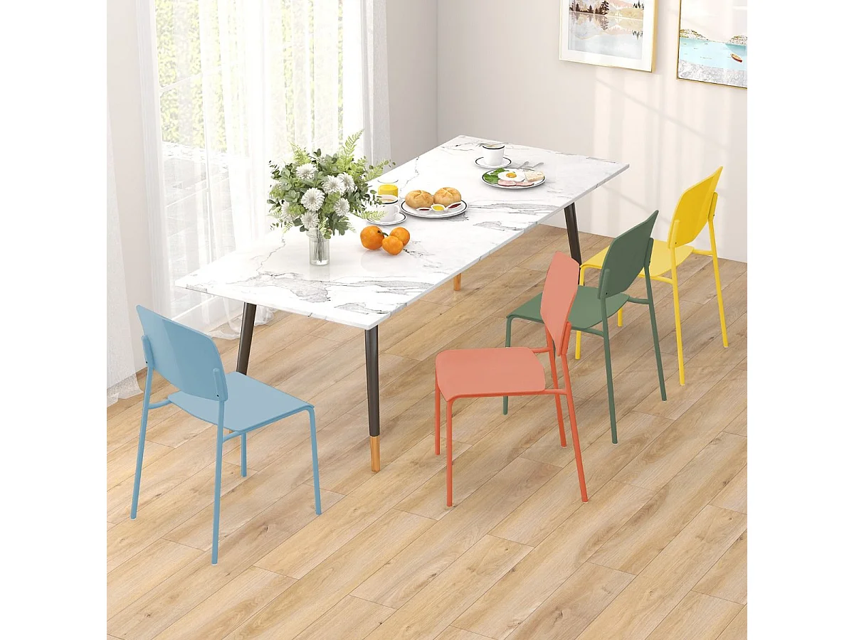 Lot de 4 Chaises de Salle à Manger Chaises d'Appoint Sans Accoudoirs Dossier Ergonomique et Siège Large Empilables (Multicoloré)