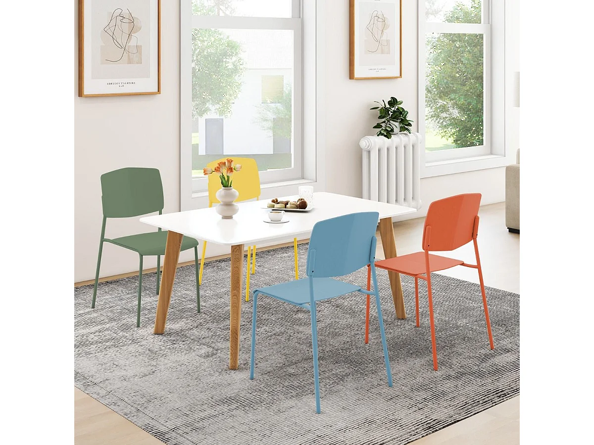 Lot de 4 Chaises de Salle à Manger Chaises d'Appoint Sans Accoudoirs Dossier Ergonomique et Siège Large Empilables (Multicoloré)
