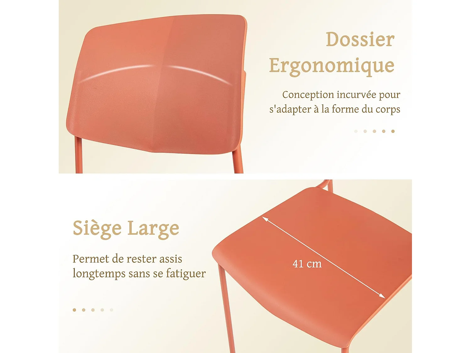 Lot de 4 Chaises de Salle à Manger Chaises d'Appoint Sans Accoudoirs Dossier Ergonomique et Siège Large Empilables (Multicoloré)