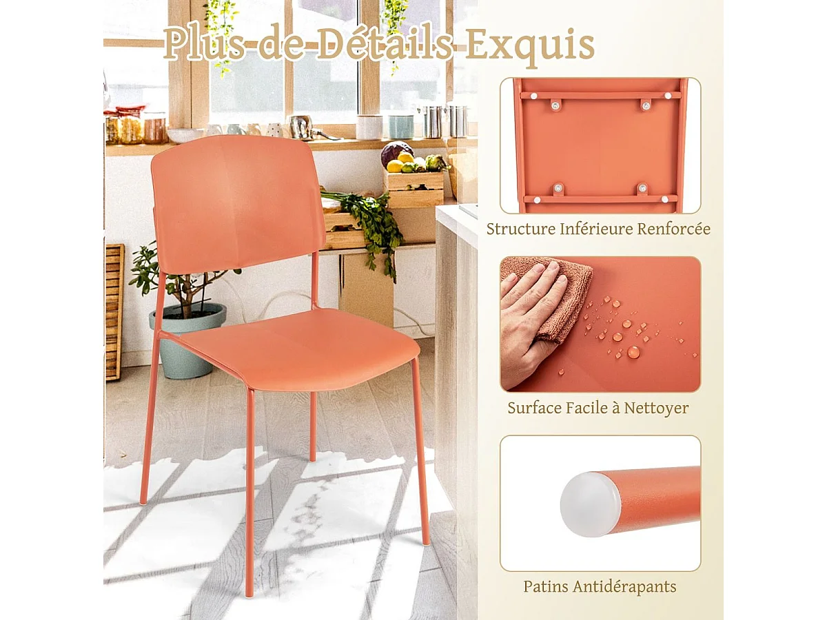 Lot de 4 Chaises de Salle à Manger Chaises d'Appoint Sans Accoudoirs Dossier Ergonomique et Siège Large Empilables (Multicoloré)