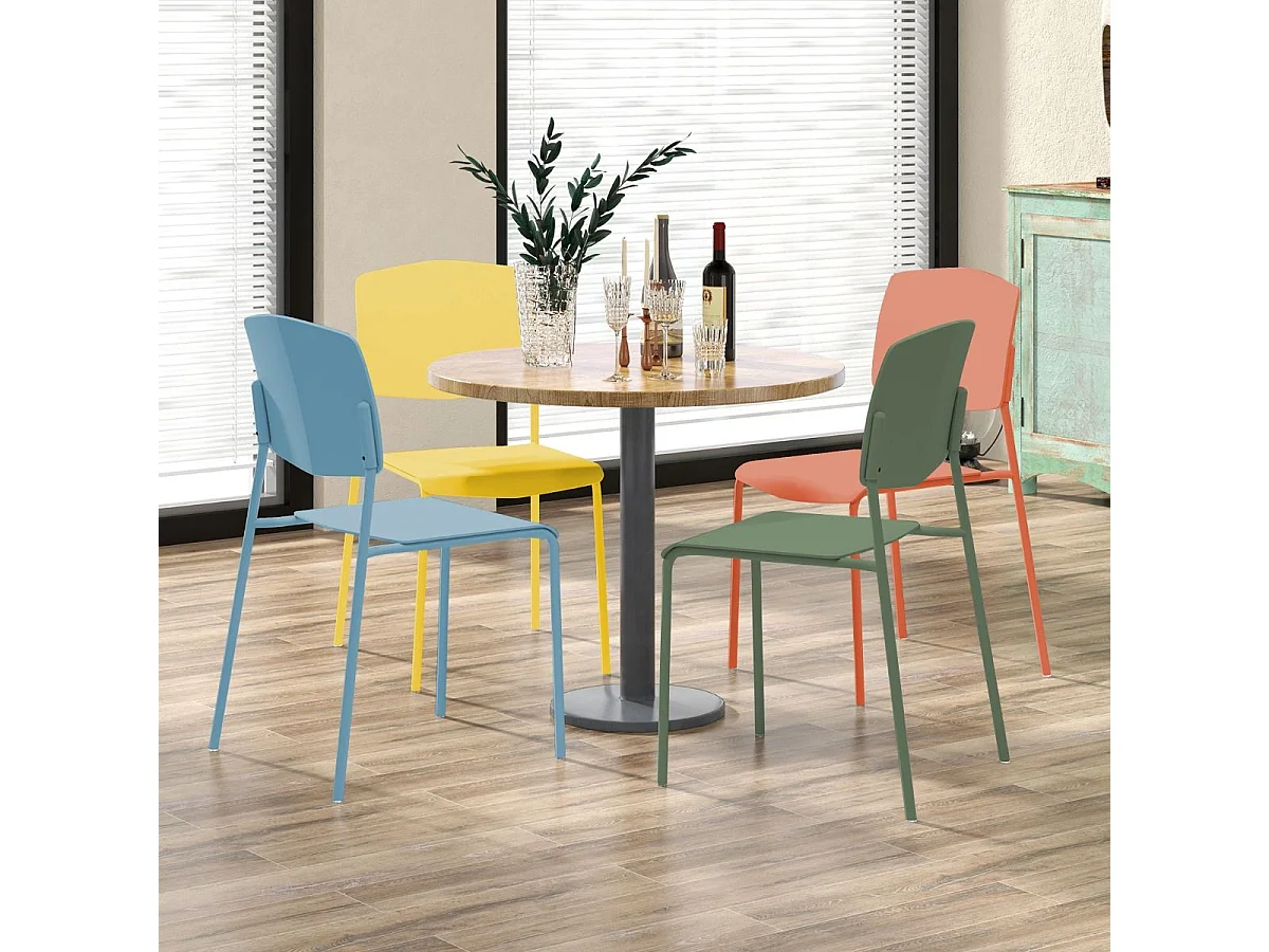 Lot de 4 Chaises de Salle à Manger Chaises d'Appoint Sans Accoudoirs Dossier Ergonomique et Siège Large Empilables (Multicoloré)