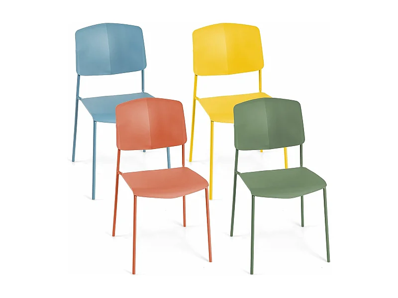 Lot de 4 Chaises de Salle à Manger Chaises d'Appoint Sans Accoudoirs Dossier Ergonomique et Siège Large Empilables (Multicoloré)