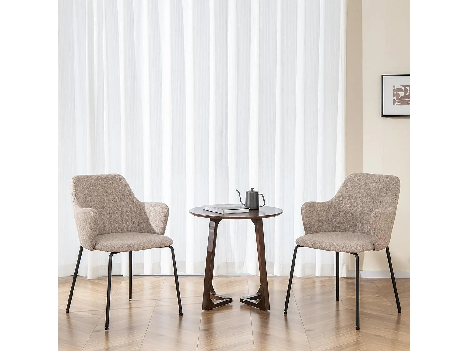 Chaises de salle à manger lot de 2, chaise salon rembourrée en tissu, dossier courbé