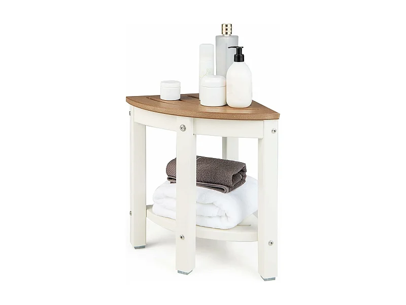 Tabouret salle de bain en pehd étanche, avec étagère, charge max 150kg, marron+blanc