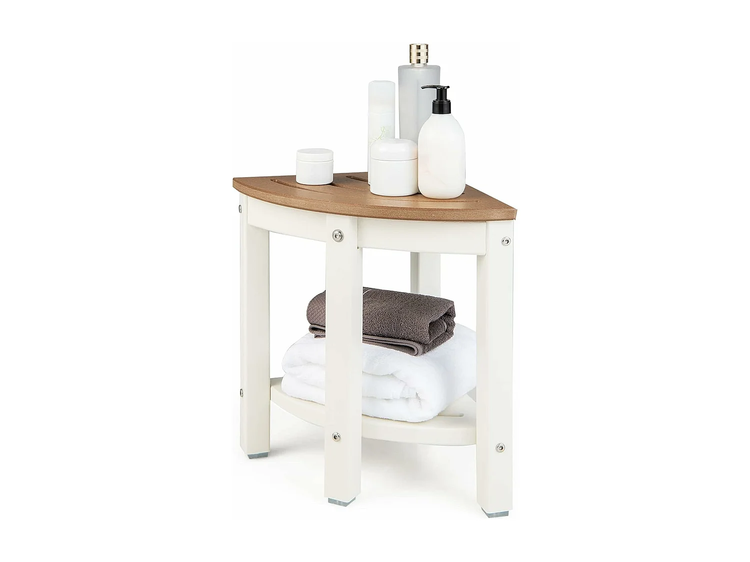 Tabouret salle de bain en pehd étanche, avec étagère, charge max 150kg, marron+blanc